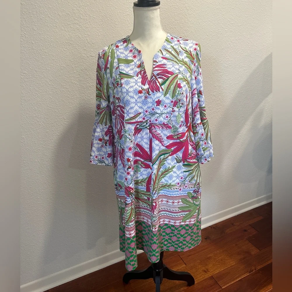 Jude Connally Kerry Dress in White with Pink and Green Floral Print